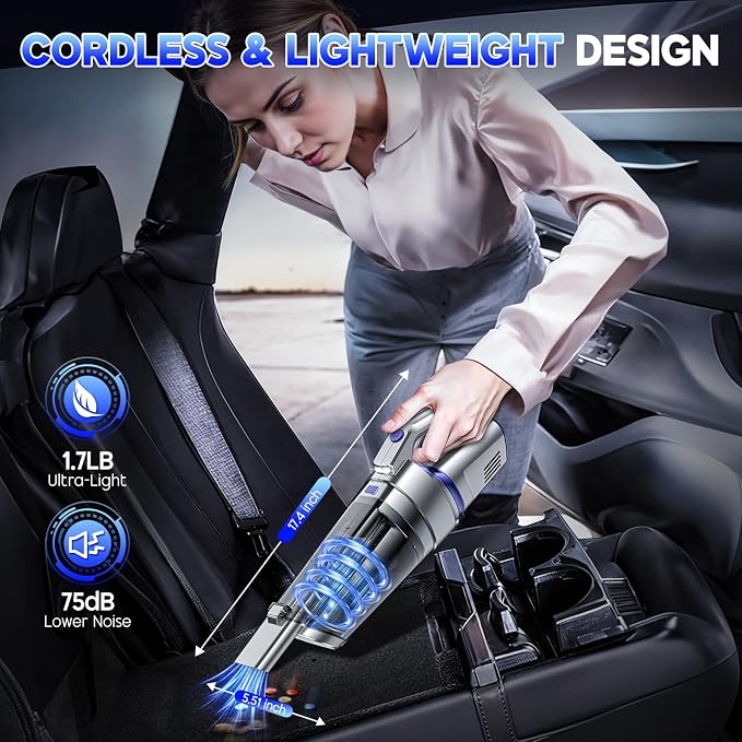Handheld Vacuum Cordless, 16000PA Strong Suction Hand Held Car Vacuum Cleaner, Portable Hand Vacuum Rechargeable, alternate