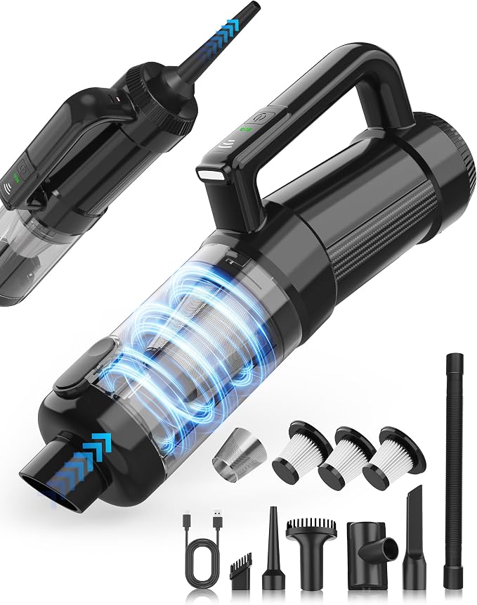 Handheld Vacuum Cordless, 18000PA Strong Suction Car Vacuum Cleaner Portable with Brushless Motor & LED Light, Hand Vacuum