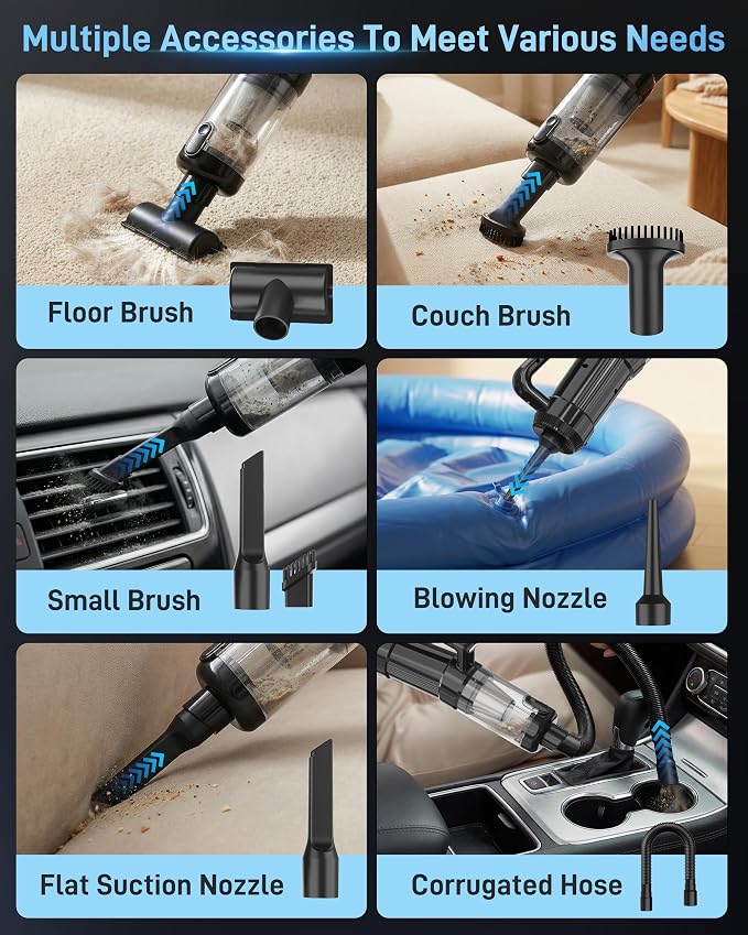 Handheld Vacuum Cordless, 18000PA Strong Suction Car Vacuum Cleaner Portable with Brushless Motor & LED Light, Hand Vacuum