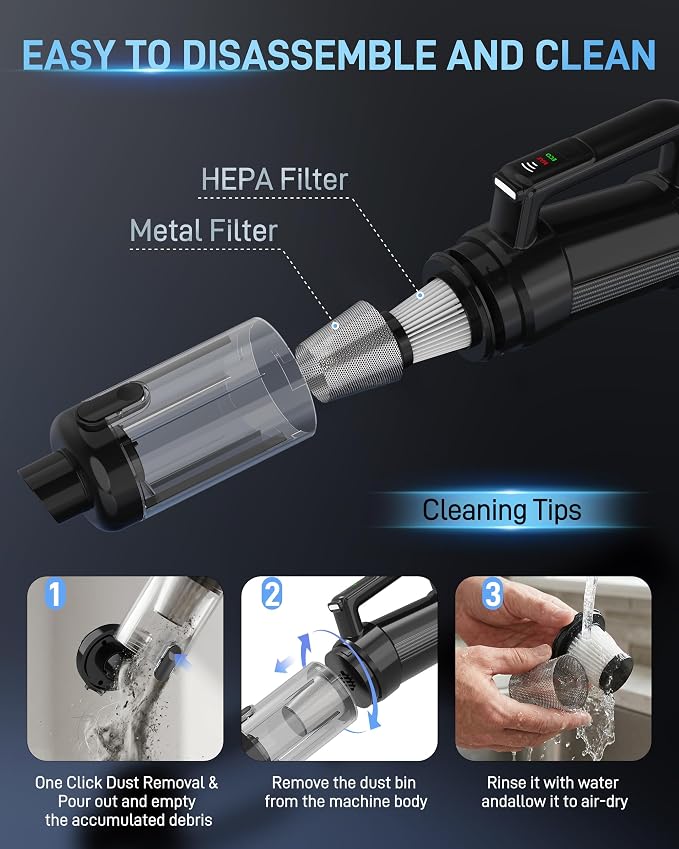 Handheld Vacuum Cordless, 18000PA Strong Suction Car Vacuum Cleaner Portable with Brushless Motor & LED Light, Hand Vacuum