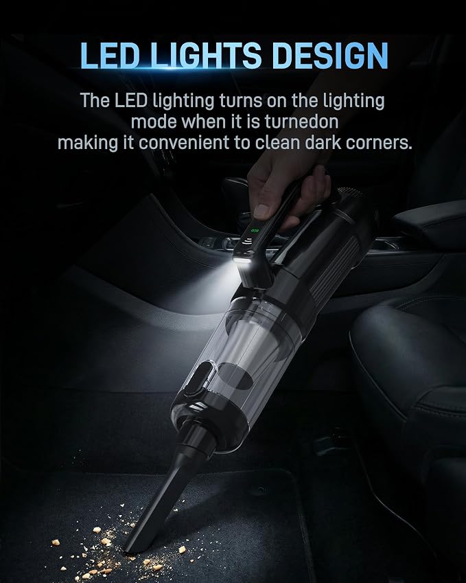 Handheld Vacuum Cordless, 18000PA Strong Suction Car Vacuum Cleaner Portable with Brushless Motor & LED Light, Hand Vacuum