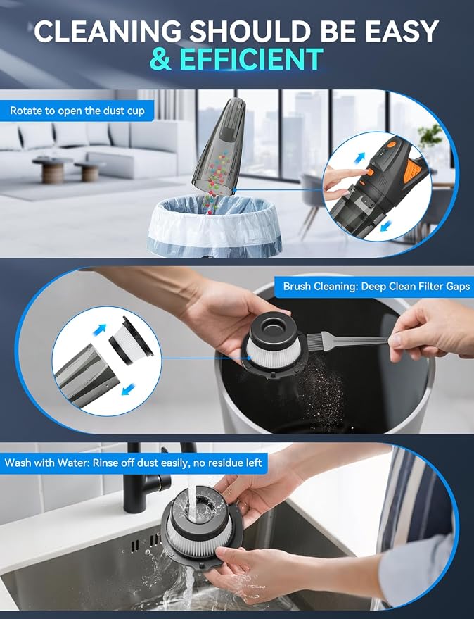 Handheld Vacuum Cordless - 25000PA Strong Suction Hand Held Car Vacuum Cleaner Portable with Multi-Nozzles - Lightweight Dust