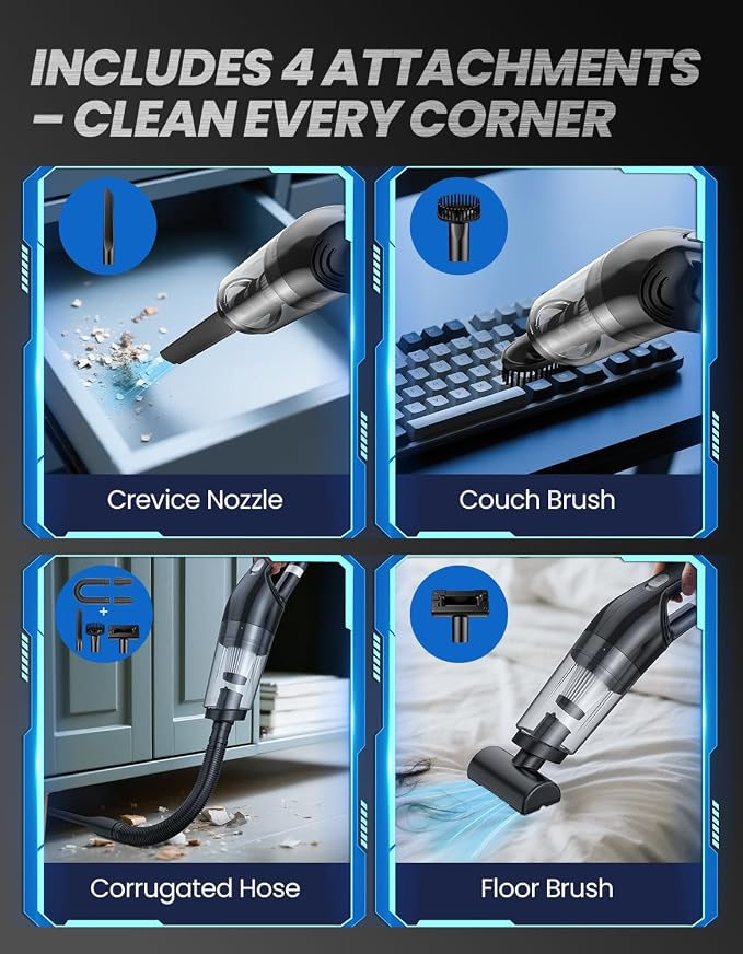 Handheld Vacuum Cordless, 26,000 Pa High Power Suction, Portable Rechargeable Car Vacuum Cleaner for Home, Office, Pet Hair