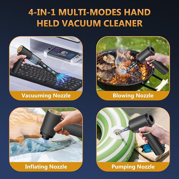 Handheld Vacuum Cordless 4-in-1 – 12KPa Suction Car Vacuum, 30Min Runtime, 75dB Quiet, Hand Vacuum 1.25Lbs Lightweight, USB-C