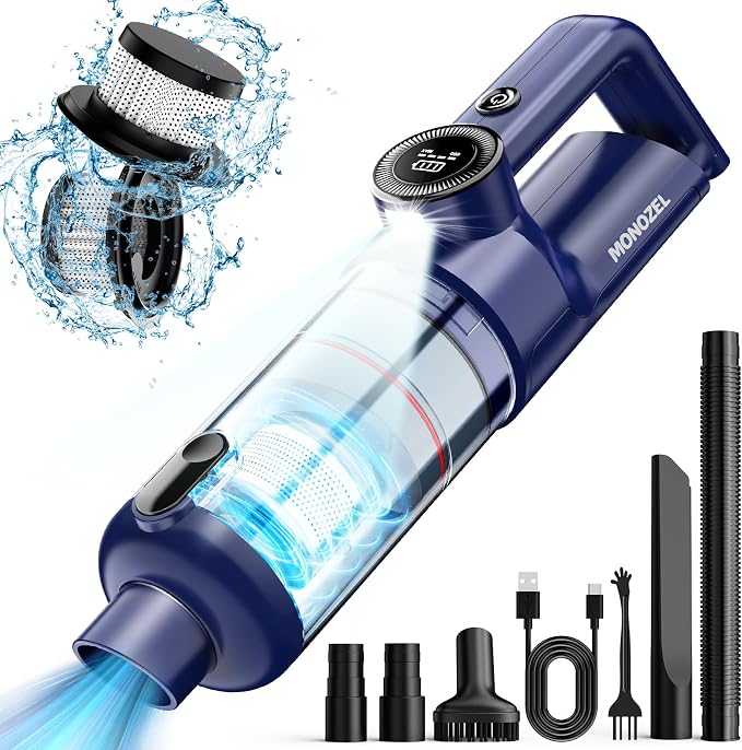 Handheld Vacuum Cordless - Car Vacuum Cleaner with Brushless Motor, 15kPa Powerful Suction Vacuum with LED Light, Type C