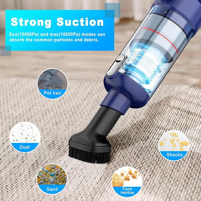 Handheld Vacuum Cordless - Car Vacuum Cleaner with Brushless Motor, 15kPa Powerful Suction Vacuum with LED Light, Type C