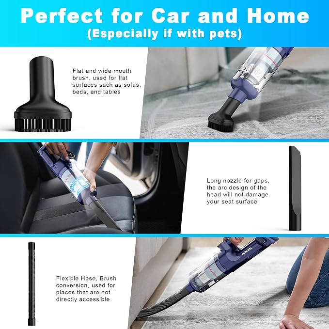 Handheld Vacuum Cordless - Car Vacuum Cleaner with Brushless Motor, 15kPa Powerful Suction Vacuum with LED Light, Type C