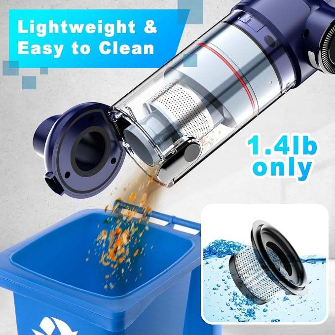 Handheld Vacuum Cordless - Car Vacuum Cleaner with Brushless Motor, 15kPa Powerful Suction Vacuum with LED Light, Type C