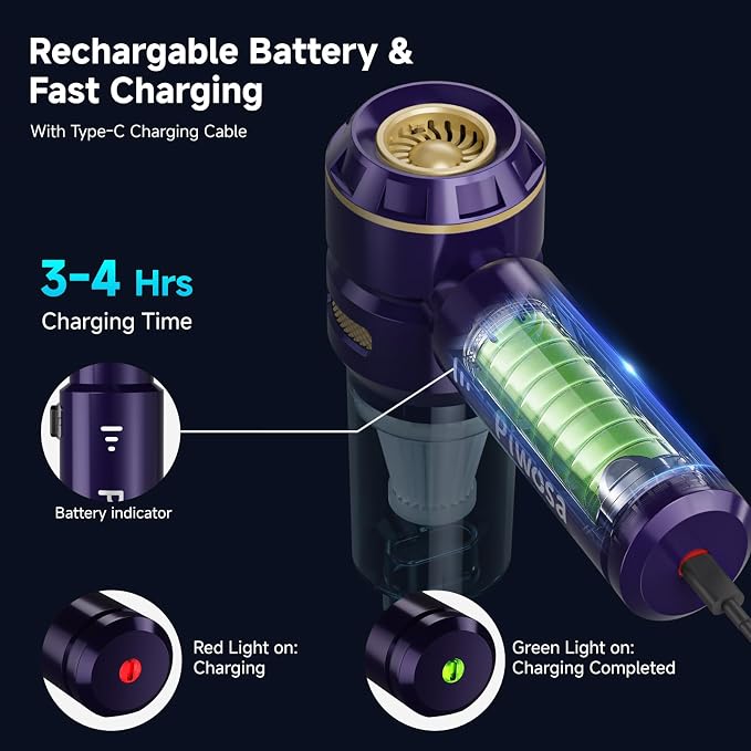 Handheld Vacuum Cordless, Car Vacuum Cleaner with High Power Strong Suction, Compressed Air Dusters with LED Light, Mini