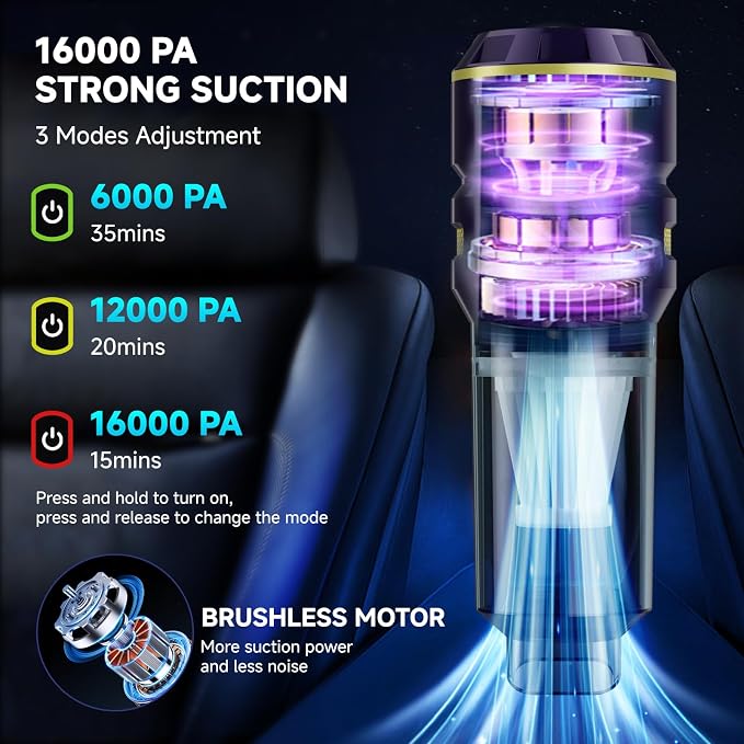 Handheld Vacuum Cordless, Car Vacuum Cleaner with High Power Strong Suction, Compressed Air Dusters with LED Light, Mini
