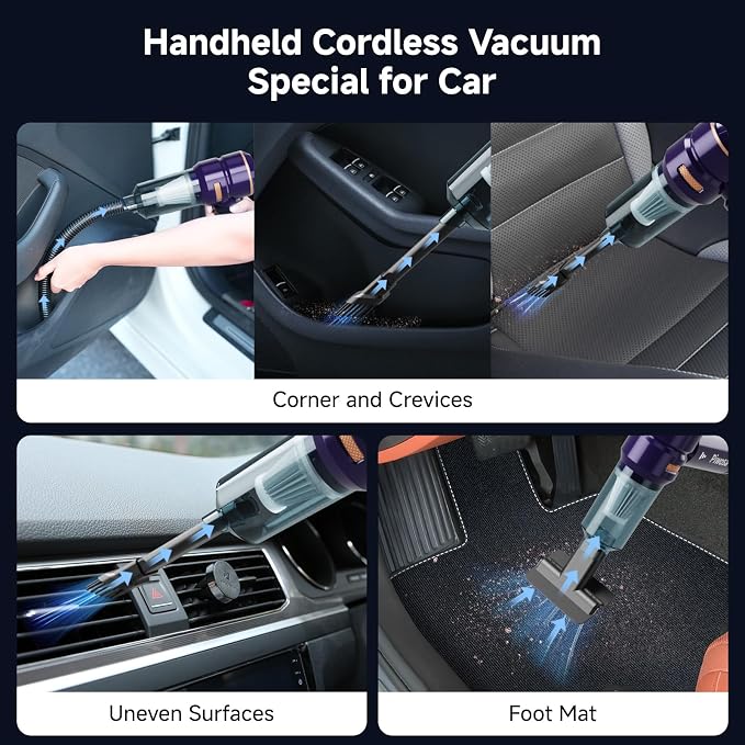 Handheld Vacuum Cordless, Car Vacuum Cleaner with High Power Strong Suction, Compressed Air Dusters with LED Light, Mini