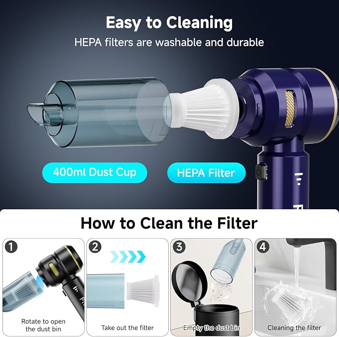 Handheld Vacuum Cordless, Car Vacuum Cleaner with High Power Strong Suction, Compressed Air Dusters with LED Light, Mini