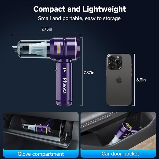 Handheld Vacuum Cordless, Car Vacuum Cleaner with High Power Strong Suction, Compressed Air Dusters with LED Light, Mini