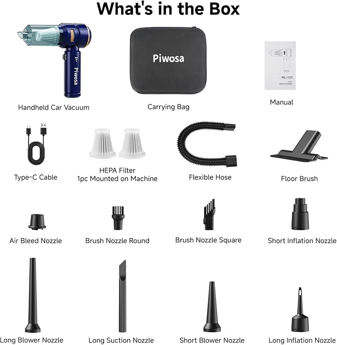Handheld Vacuum Cordless, Car Vacuum Cleaner with High Power Strong Suction, Compressed Air Dusters with LED Light, Mini
