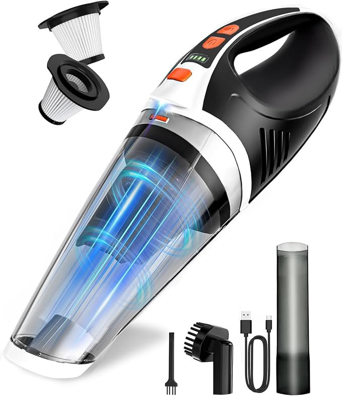 Handheld Vacuum Cordless, Car Vacuum Cleaner with Powerful Suction, 2 Modes Mini Hand Vacuum, Dry & Wet, LED Light, Portable