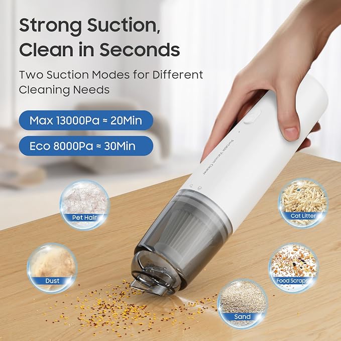 Handheld Vacuum Cordless, Car Vacuum Portable with 2 Suction Modes, Blow & Suction 2-in-1, Mini Vacuum Cleaner Rechargeable
