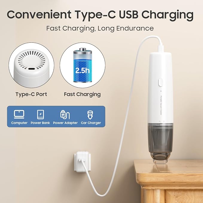 Handheld Vacuum Cordless, Car Vacuum Portable with 2 Suction Modes, Blow & Suction 2-in-1, Mini Vacuum Cleaner Rechargeable