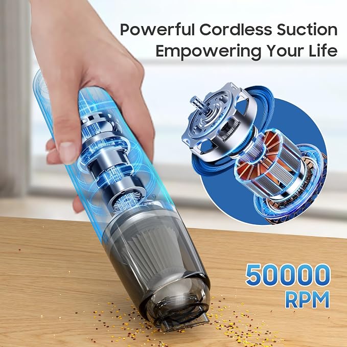 Handheld Vacuum Cordless, Car Vacuum Portable with 2 Suction Modes, Blow & Suction 2-in-1, Mini Vacuum Cleaner Rechargeable