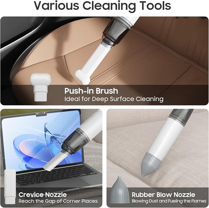 Handheld Vacuum Cordless, Car Vacuum Portable with 2 Suction Modes, Blow & Suction 2-in-1, Mini Vacuum Cleaner Rechargeable