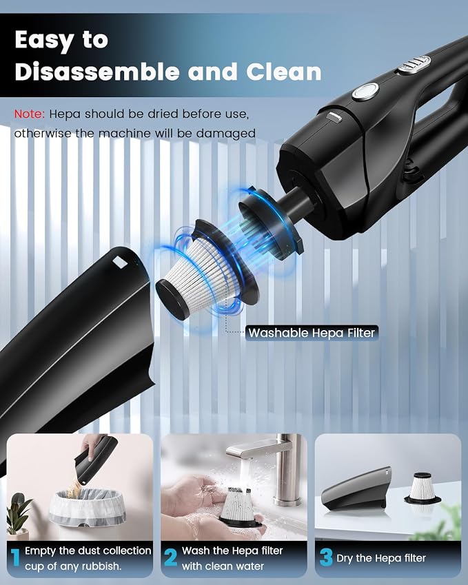 Handheld Vacuum Cordless, Car Vacuums Powerful with Rechargeable Battery, alternate product view 6