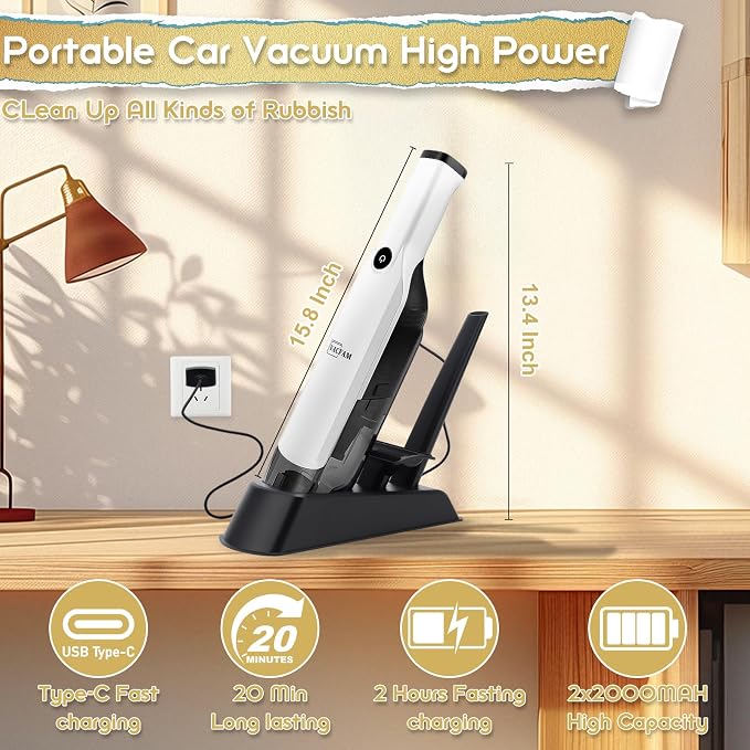 Handheld Vacuum Cordless,Dust Busters Cordless with Storage Dock,15KPA High Power Portable Vacuum Vordless,USB Quick