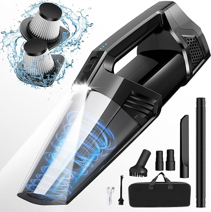 Handheld Vacuum Cordless Portable Car Vacuum with LED Light, High Power Suction, 3 in 1, Lightweight Rechargeable Hand