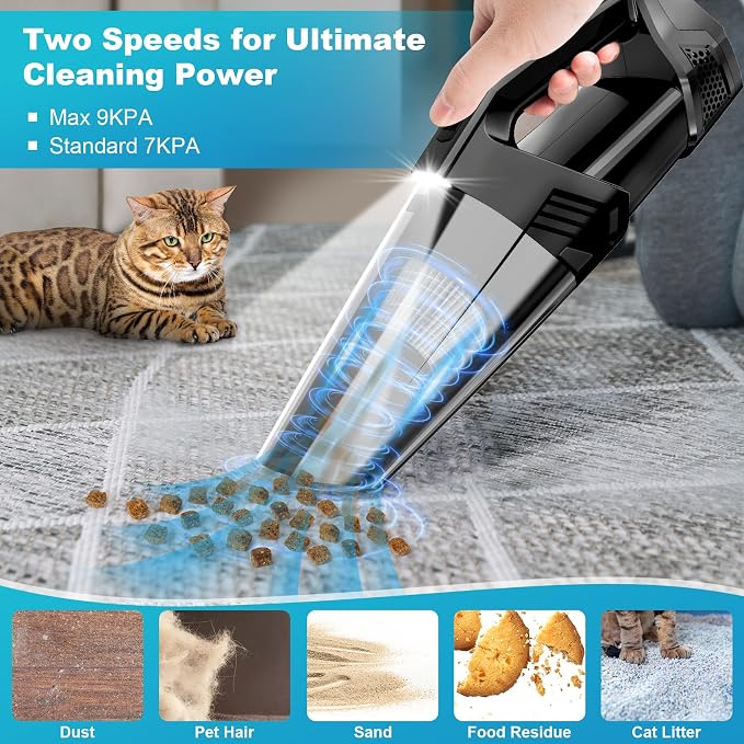 Handheld Vacuum Cordless Portable Car Vacuum with LED Light, High Power Suction, 3 in 1, Lightweight Rechargeable Hand