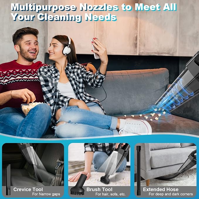 Handheld Vacuum Cordless Portable Car Vacuum with LED Light, High Power Suction, 3 in 1, Lightweight Rechargeable Hand