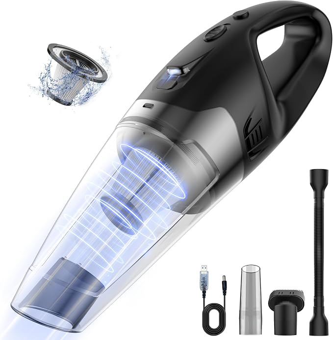 Handheld Vacuum Cordless Rechargeable 3-in-1, Car Vacuum Portable Cordless with USB Charge, Handheld Vacuum with LED Light