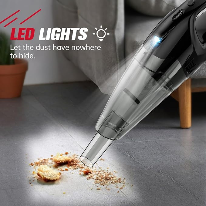 Handheld Vacuum Cordless Rechargeable 3-in-1, Car Vacuum Portable Cordless with USB Charge, Handheld Vacuum with LED Light
