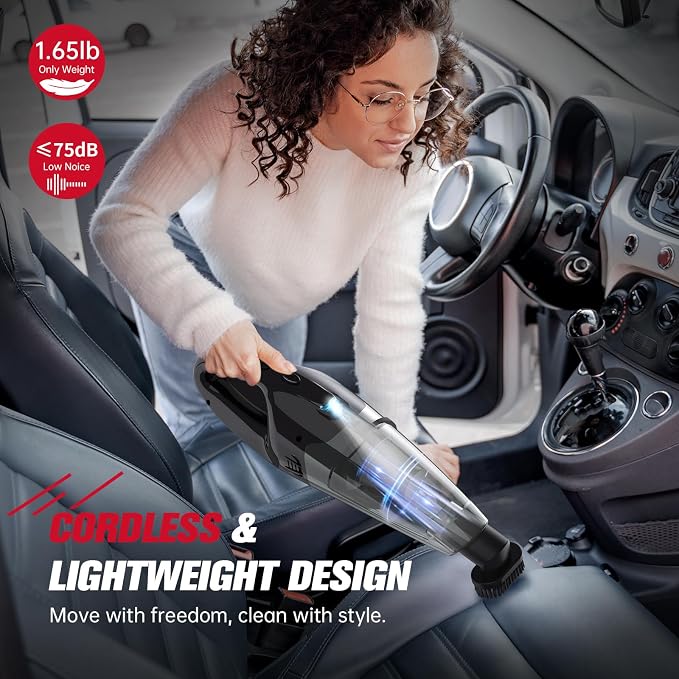 Handheld Vacuum Cordless Rechargeable 3-in-1, Car Vacuum Portable Cordless with USB Charge, Handheld Vacuum with LED Light