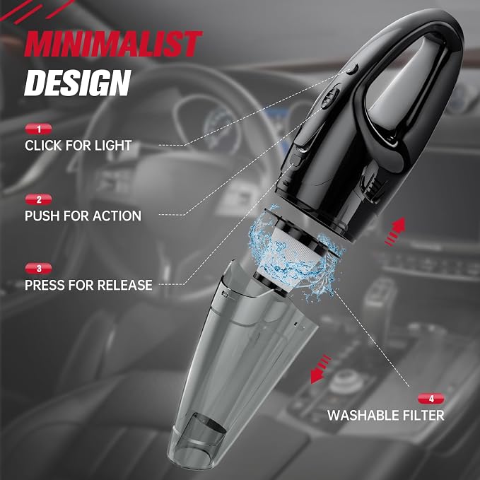 Handheld Vacuum Cordless Rechargeable 3-in-1, Car Vacuum Portable Cordless with USB Charge, Handheld Vacuum with LED Light