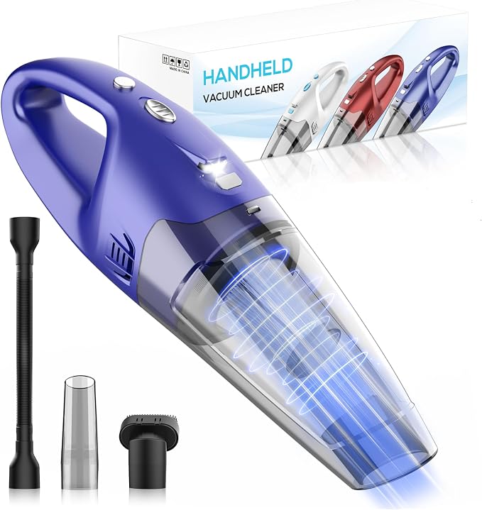 Handheld Vacuum Cordless Rechargeable – 6000Pa Mini Hand Held Vacuum, LED Light, 20–25 Mins Runtime, USB Charging, 500ML Cup