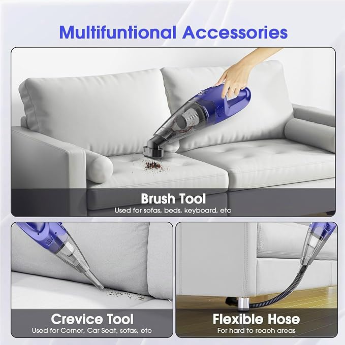Handheld Vacuum Cordless Rechargeable – 6000Pa Mini Hand Held Vacuum, LED Light, 20–25 Mins Runtime, USB Charging, 500ML Cup