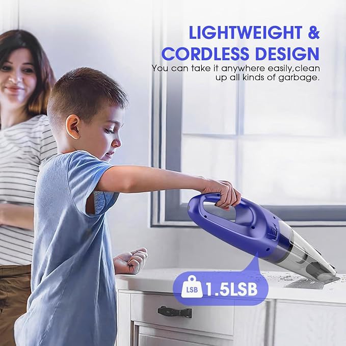 Handheld Vacuum Cordless Rechargeable – 6000Pa Mini Hand Held Vacuum, LED Light, 20–25 Mins Runtime, USB Charging, 500ML Cup