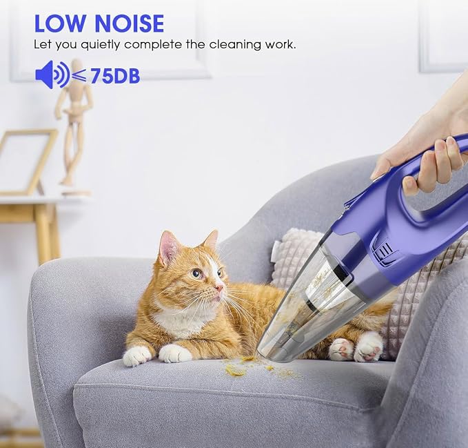 Handheld Vacuum Cordless Rechargeable – 6000Pa Mini Hand Held Vacuum, LED Light, 20–25 Mins Runtime, USB Charging, 500ML Cup