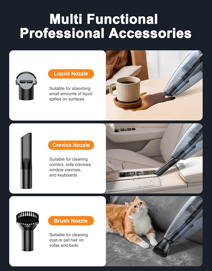 Handheld Vacuum Cordless Rechargeable 9KPA - [2H Fast Charging Dock] Portable Car Vacuum Cleaner High Power Suction with LED