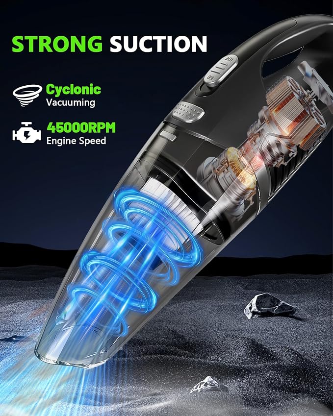 Handheld Vacuum Cordless, Rechargeable Car Vacuum Cleaner with Multiple Attachments, Portable Hand Held Vacuum Suction Power