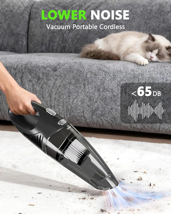 Handheld Vacuum Cordless, Rechargeable Car Vacuum Cleaner with Multiple Attachments, Portable Hand Held Vacuum Suction Power