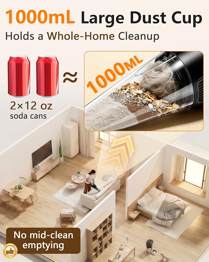 Handheld Vacuum Cordless Rechargeable with Charging Dock - 16000Pa Ultra-Strong Suction, Portable & Lightweight, Fast