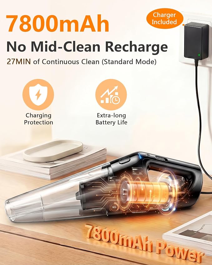 Handheld Vacuum Cordless Rechargeable with Charging Dock - 16000Pa Ultra-Strong Suction, Portable & Lightweight, Fast