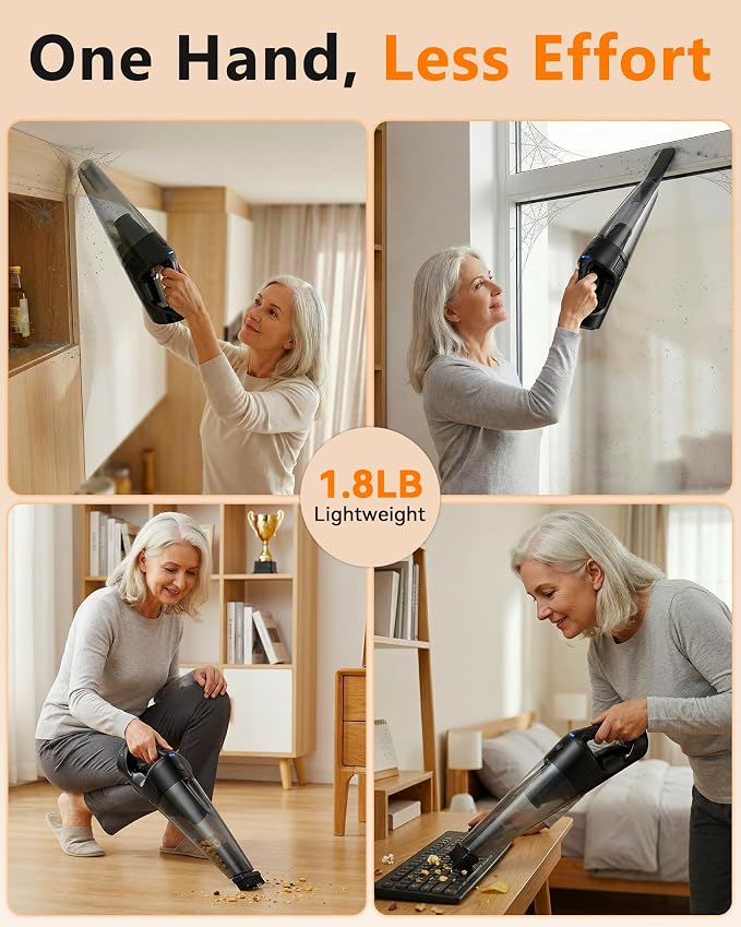 Handheld Vacuum Cordless Rechargeable with Charging Dock - 16000Pa Ultra-Strong Suction, Portable & Lightweight, Fast