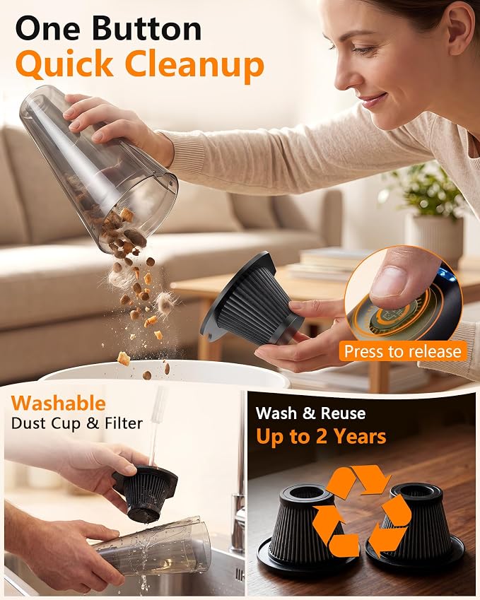 Handheld Vacuum Cordless Rechargeable with Charging Dock - 16000Pa Ultra-Strong Suction, Portable & Lightweight, Fast