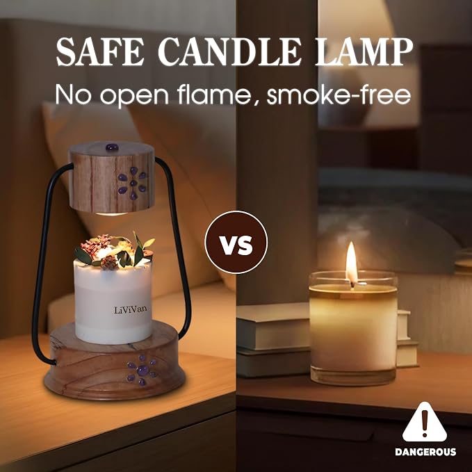 Handmade Candle Warmer Lamp with Quartz Stone Inlay, Flameless Top Melter, Small Timer Candle Lamp Warmer, Fits All Candles