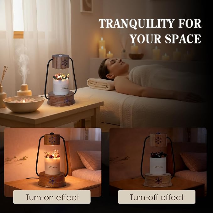 Handmade Candle Warmer Lamp with Quartz Stone Inlay, Flameless Top Melter, Small Timer Candle Lamp Warmer, Fits All Candles