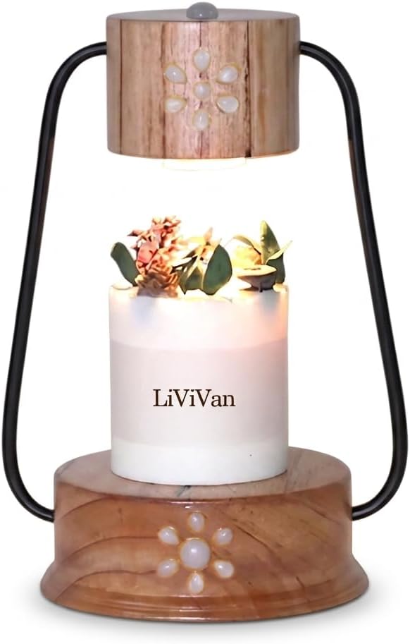 Handmade Candle Warmer Lamp with Quartz Stone Inlay, Flameless Top Melter, Small Timer Candle Lamp Warmer, Fits