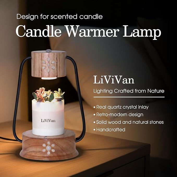Handmade Candle Warmer Lamp with Quartz Stone Inlay, Flameless Top Melter, Small Timer Candle Lamp Warmer, Fits, alternate