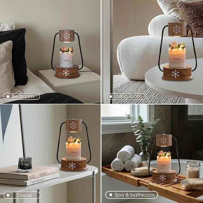 Handmade Candle Warmer Lamp with Quartz Stone Inlay, Flameless Top Melter, Small Timer Candle Lamp Warmer, Fits, alternate