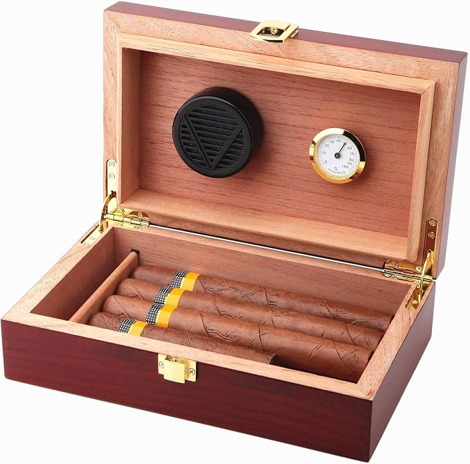 Handmade Cigar Humidor Cigar Box Wood Humidor Holds 10-20 Cigars Desktop Box Humidor with Hygrometer and Humidifier