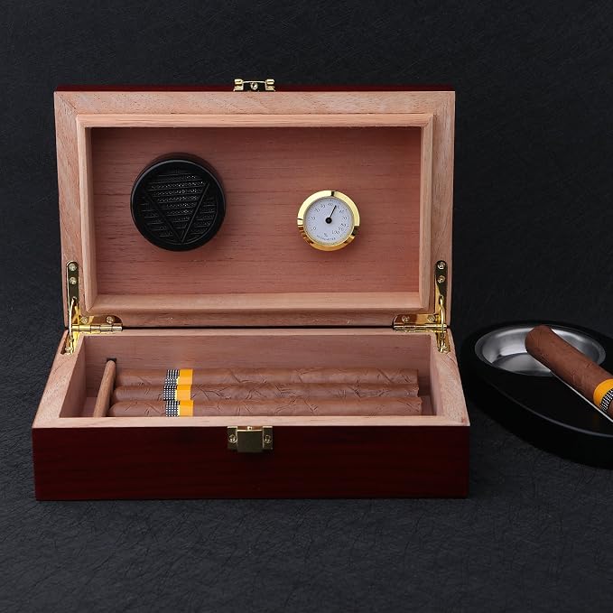 Handmade Cigar Humidor Cigar Box Wood Humidor Holds 10-20 Cigars Desktop Box Humidor with Hygrometer and Humidifier